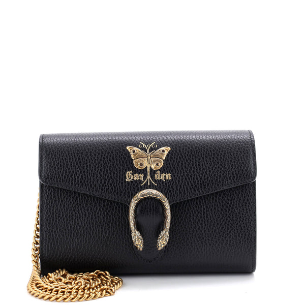 Gucci Garden Dionysus Chain Wallet Embellished Leather Black 4361381