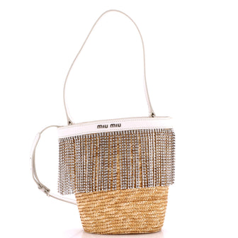 Miu Miu Fringe Bucket Bag Raffia with Crystals Small