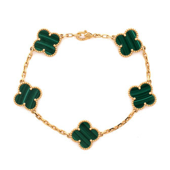 Van Cleef & Arpels Vintage Alhambra 5 Motifs Bracelet 18K Yellow Gold and Malachite