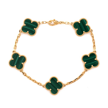 Van Cleef & Arpels Vintage Alhambra 5 Motifs Bracelet 18K Yellow Gold and Malachite