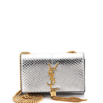 Saint Laurent Classic Monogram Tassel Crossbody Bag Python Embossed Leather Small
