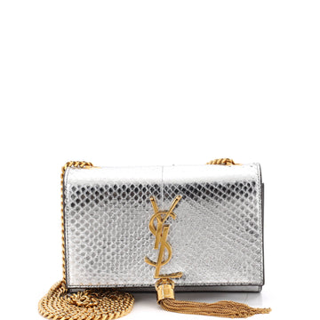 Saint Laurent Classic Monogram Tassel Crossbody Bag Python Embossed Leather Small