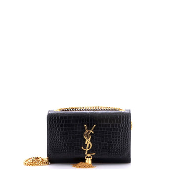 Saint Laurent Classic Monogram Tassel Crossbody Bag Crocodile Embossed Leather Small