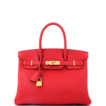 Hermes Birkin Handbag Red Clemence with Gold Hardware 30