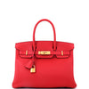 Birkin Handbag Rouge Casaque Clemence with Gold Hardware 30