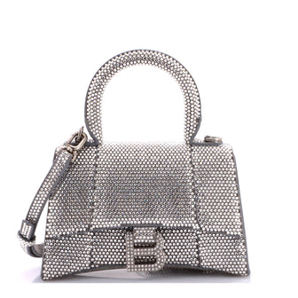 Balenciaga Hourglass Top Handle Bag Suede with Crystals XS