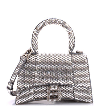 Balenciaga Hourglass Top Handle Bag Suede with Crystals XS