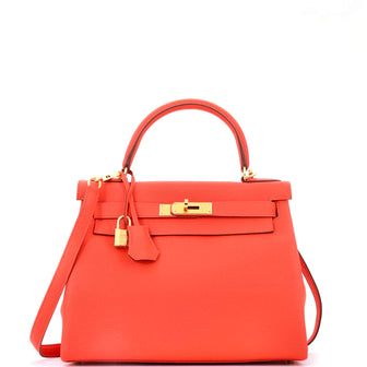 Hermes Kelly Handbag Capucine Togo with Gold Hardware 28