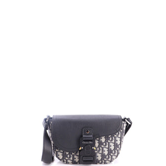 Christian Dior Saddle Buckle Flap Messenger Bag Oblique Canvas and Leather Mini