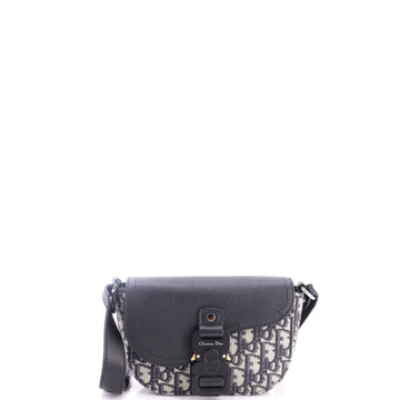 Christian Dior Saddle Buckle Flap Messenger Bag Oblique Canvas and Leather Mini