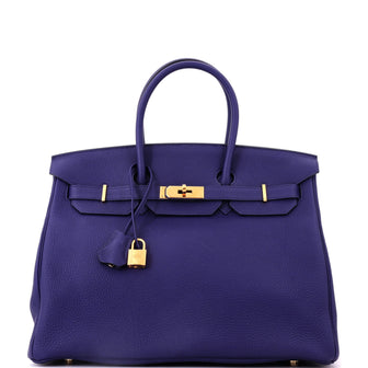 Hermes Birkin Handbag Blue Togo with Gold Hardware 35