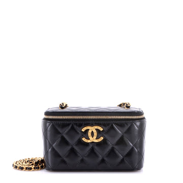 Chanel Classic Vanity Case with Chain Quilted Shiny Calfskin Small