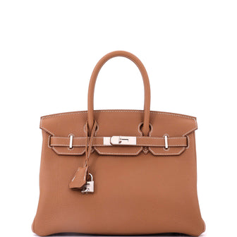 Hermes Birkin Handbag Brown Togo with Palladium Hardware 30