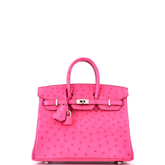 Hermes Birkin Handbag Pink Ostrich with Palladium Hardware 25