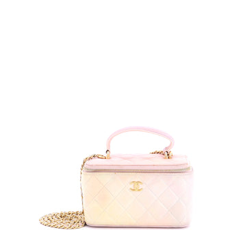 Chanel Classic Top Handle Vanity Case with Chain Quilted Iridescent Rainbow Lambskin Small