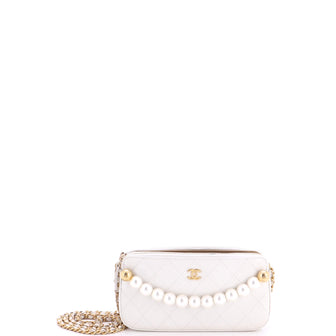 Chanel Chic Pearls Double Zip Clutch with Chain Quilted Lambskin