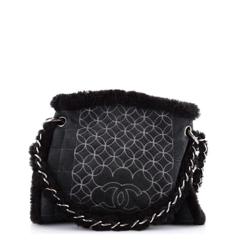 Chanel Vintage Embroidered CC Chain Tote Quilted Suede and Shearling