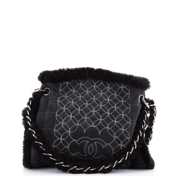 Chanel Vintage Embroidered CC Chain Tote Quilted Suede and Shearling