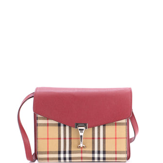Burberry Macken Crossbody Bag Leather and Vintage Check Canvas Small