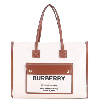 Burberry Freya Shopping Tote Canvas with Leather Medium