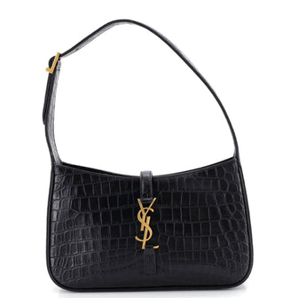 Saint Laurent Le 5 a 7 Hobo Crocodile Embossed Leather Small