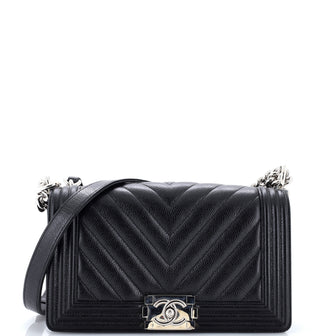 Chanel Boy Flap Bag Chevron Caviar Old Medium