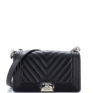 Chanel Boy Flap Bag Chevron Caviar Old Medium