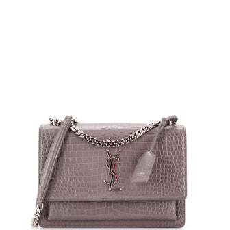Saint Laurent Sunset Crossbody Bag Crocodile Embossed Leather Medium