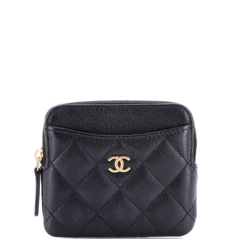 Chanel Square Zip Around Card Holder Wallet Quilted Caviar