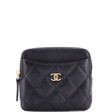 Chanel Square Zip Around Card Holder Wallet Quilted Caviar
