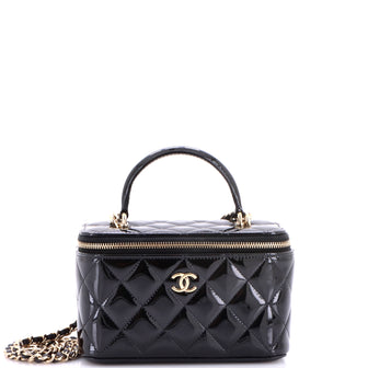Chanel Classic Top Handle Vanity Case with Chain Quilted Patent Small