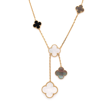 Van Cleef & Arpels Magic Alhambra 6 Motifs Necklace 18K Yellow Gold and Mother of Pearl with Onyx
