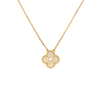 Van Cleef & Arpels Vintage Alhambra Pendant Necklace 18K Yellow Gold and Gold Mother of Pearl with Diamond
