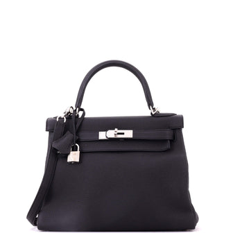 Hermes Kelly Handbag Black Togo with Palladium Hardware 28