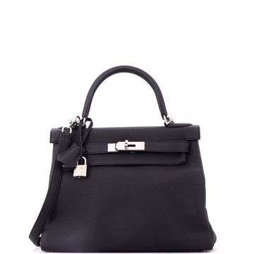 Hermes Kelly Handbag Black Togo with Palladium Hardware 28