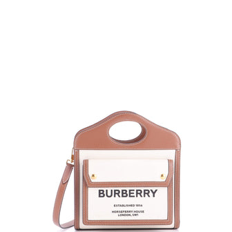 Burberry Logo Pocket Tote Canvas with Leather Mini