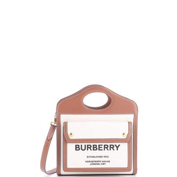 Burberry Logo Pocket Tote Canvas with Leather Mini
