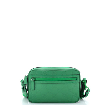 Gucci Front Zip Crossbody Bag GG Rubber Effect Leather Small