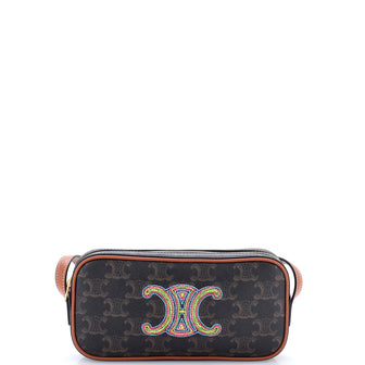 Celine Cuir Triomphe Camera Shoulder Bag Embroidered Triomphe Coated Canvas with Leather Small
