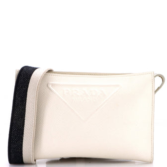 Prada Triangle Logo Zip Messenger Bag Embossed Saffiano Leather Small