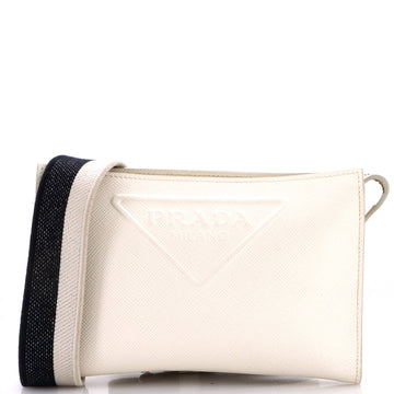 Prada Triangle Logo Zip Messenger Bag Embossed Saffiano Leather Small