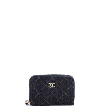 Chanel CC Zip Coin Purse Quilted Denim Small
