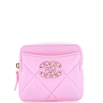 Chanel 19 Square Zip Around Card Holder Wallet Quilted Lambskin