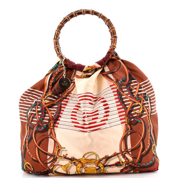 Gucci Bamboo Handle Tote Printed Silk Maxi
