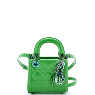 Christian Dior Lady Dior Bag Cannage Quilt Patent with Rainbow Hardware Micro