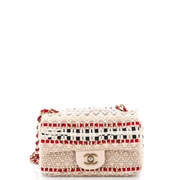 Chanel Classic Single Flap Bag Woven Cotton and Raffia Mini