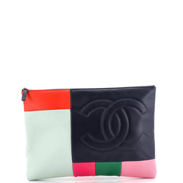 Chanel O Case Clutch Colorblock Leather Large