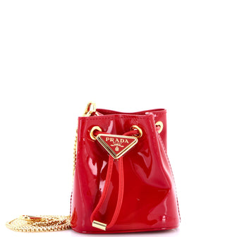 Prada Triangle Logo Drawstring Pouch Bucket Bag Patent Mini