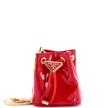 Prada Triangle Logo Drawstring Pouch Bucket Bag Patent Mini