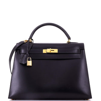 Hermes Kelly Handbag Black Box Calf with Gold Hardware 32
